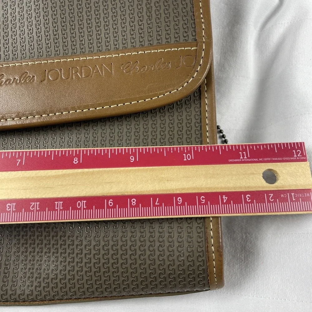 Charles‎ Jourdan Brown Clutch Pouch Bag w Lock Keys Magnetic Zip Closure Japan